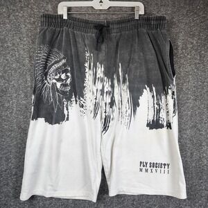 Fly Society‎ Sweat Shorts Mens 5XL Black White Skull Graphic Y2K Grunge 2018